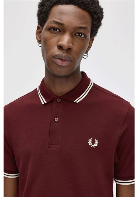 Fred Perry Twin Tipped Shirt Bordeaux White Men FRED PERRY | Polo Shirts | M3600-597